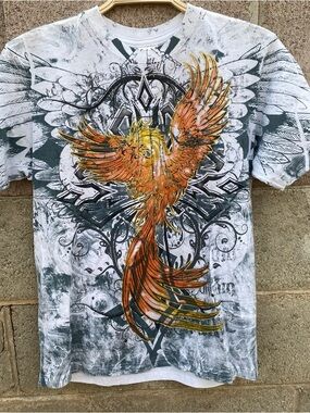 Affliction Style Graphic Tee Shirt Vintage Y2K Medium Phoenix Grunge Untamed